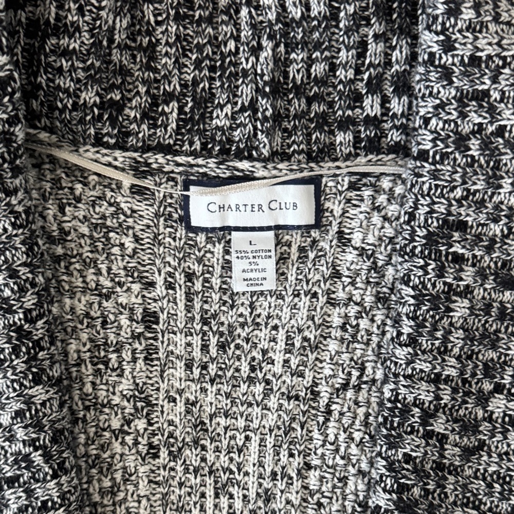 🌼CHARTER CLUB🌼 Black and Gray Knit Cardigan, Size L - Picture 2 of 5